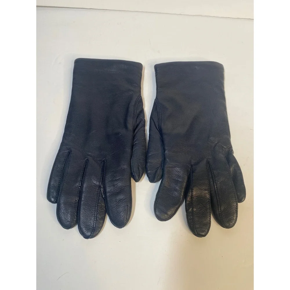 Fownes Leather Gloves Womens‎ 7.5 Navy Blue Fleece Lined Classic Winter Warm